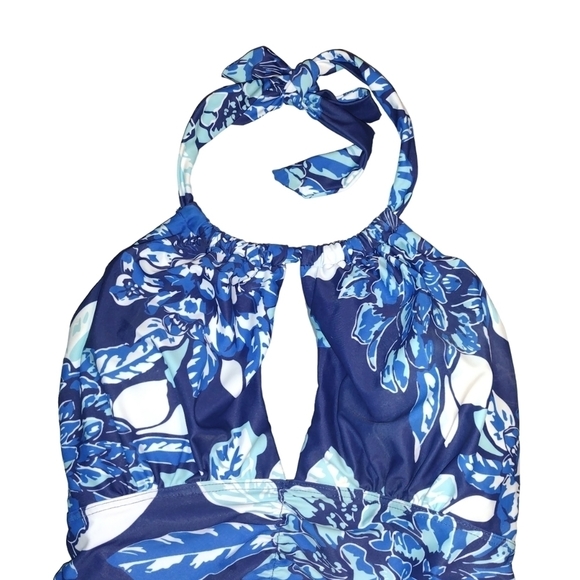 Floral Blue Women's One Piece Swimsuit - Picture 2 of 5